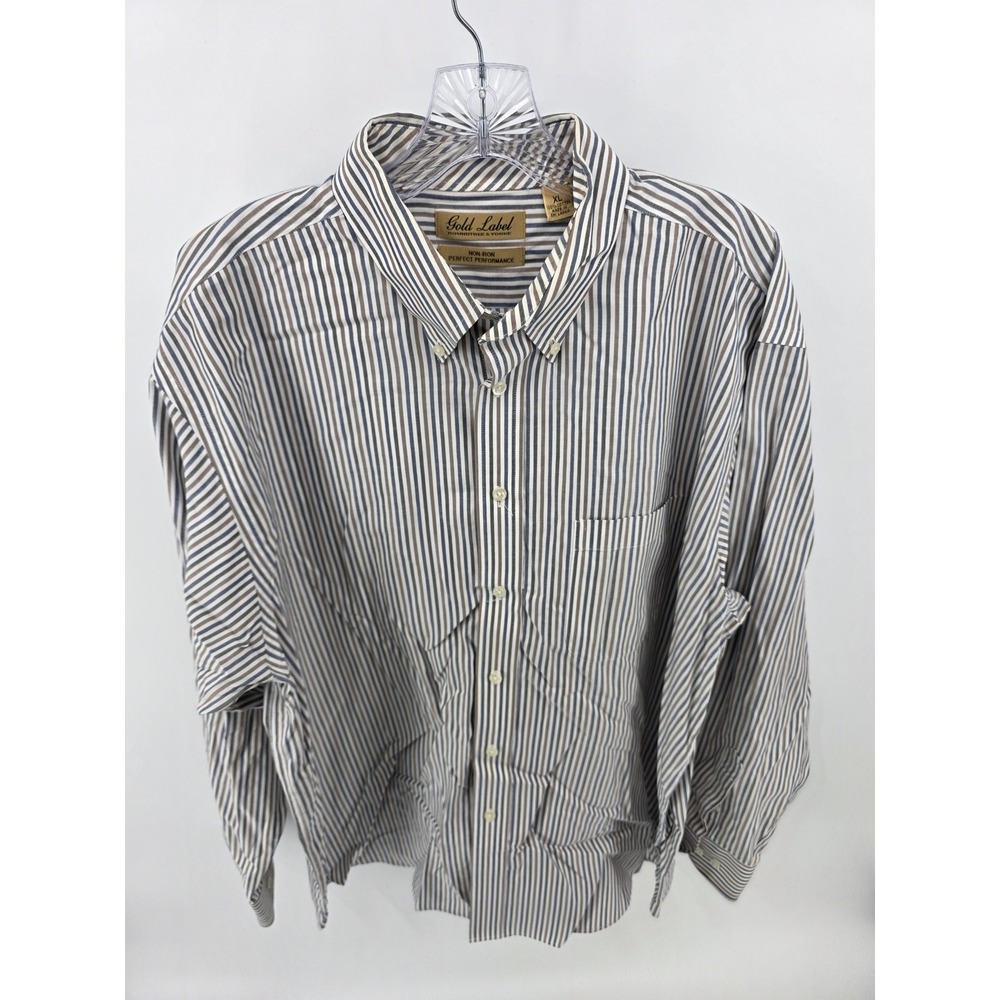 Roundtree & Yorke Gold Label Mens XL Non-Iron Striped Button Down Shirt Blue